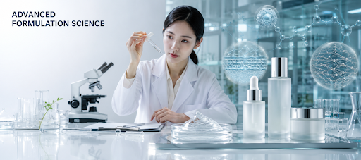 Korean cosmetic formulation scientist developing advanced skincare formulas
