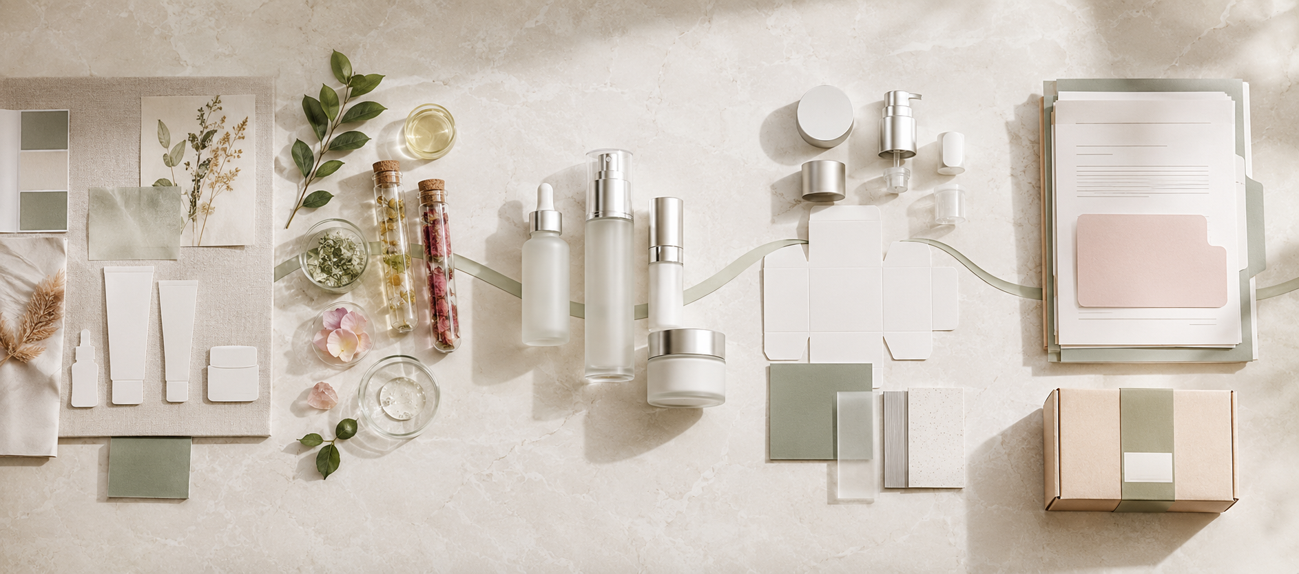 Skincare development journey from ingredient selection to formulation packaging and documentation
